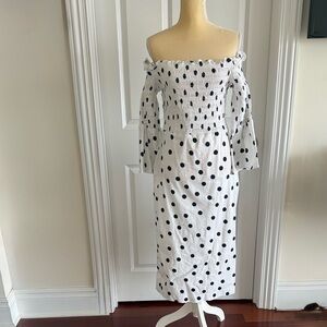 Uterque White and Black cotton Polka Dot Dress